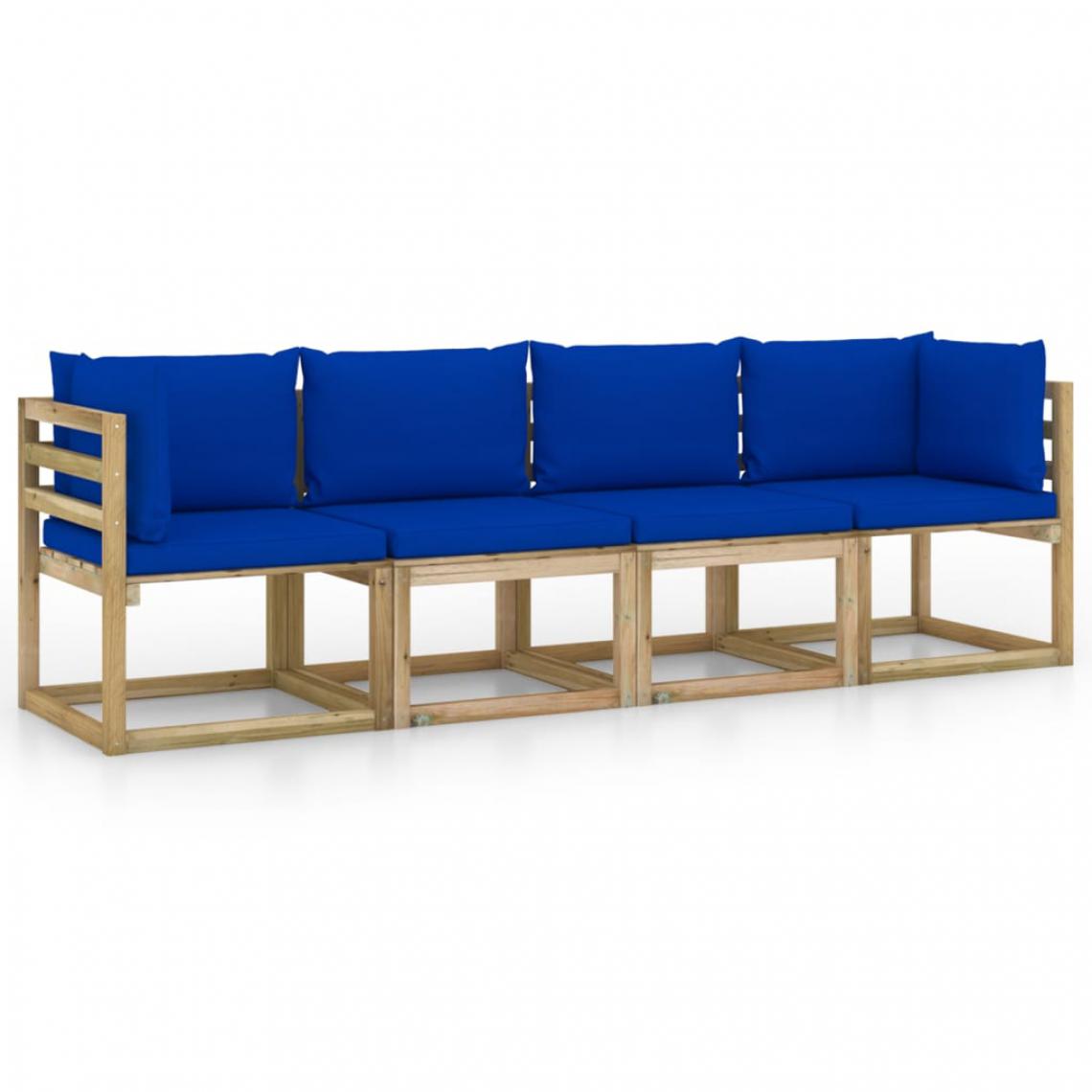 Vidaxl - vidaXL Canapé de jardin 4 places avec coussins bleu - Ensembles canapés et fauteuils