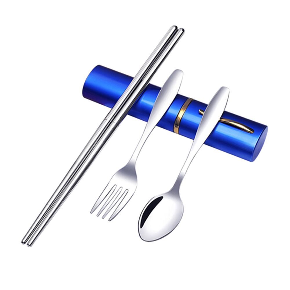 marque generique - baguettes portables de voyage en acier inoxydable, fourchettes cuillères bleu - Accessoires barbecue