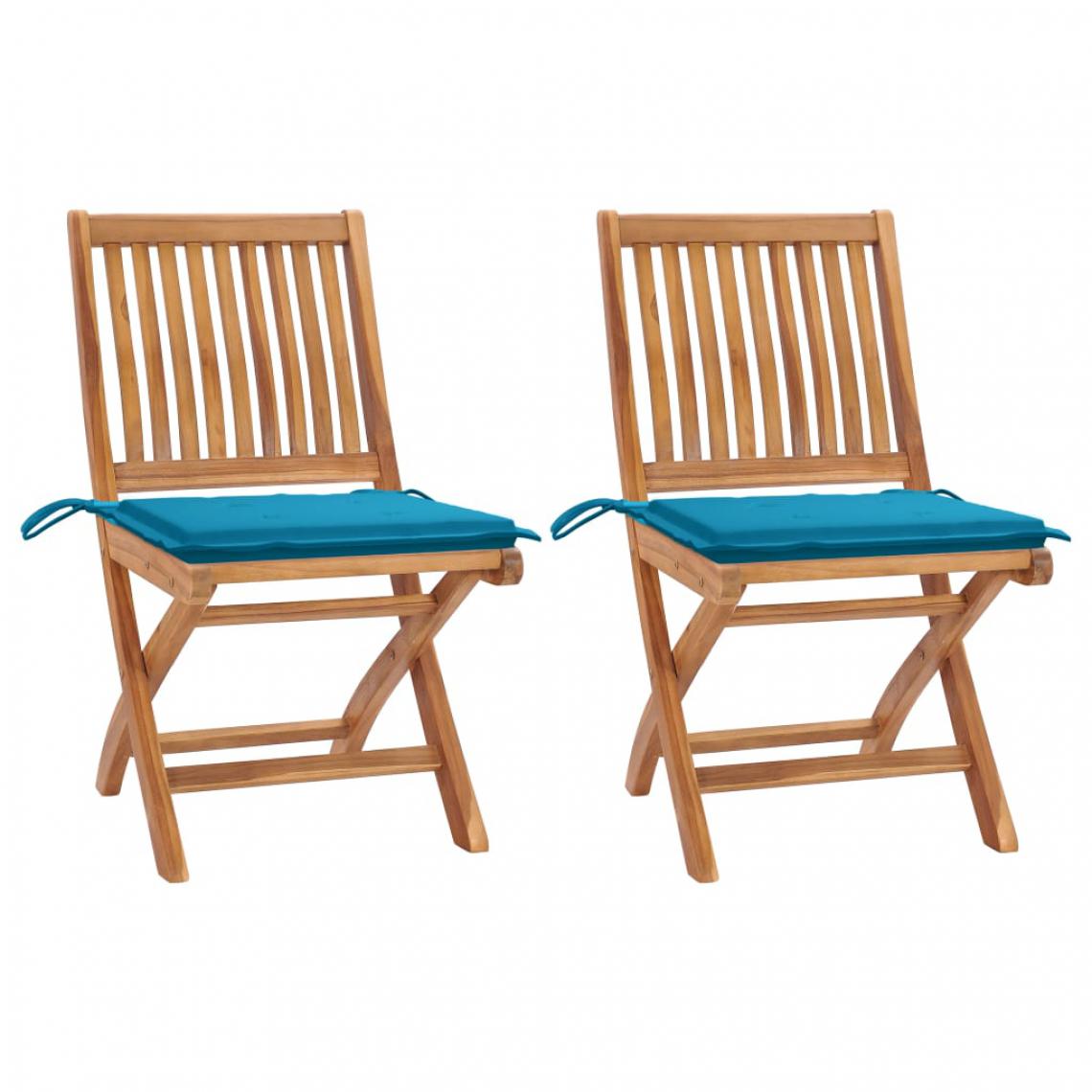 Vidaxl - vidaXL Chaises de jardin 2 pcs avec coussins bleu Bois de teck massif - Chaises de jardin