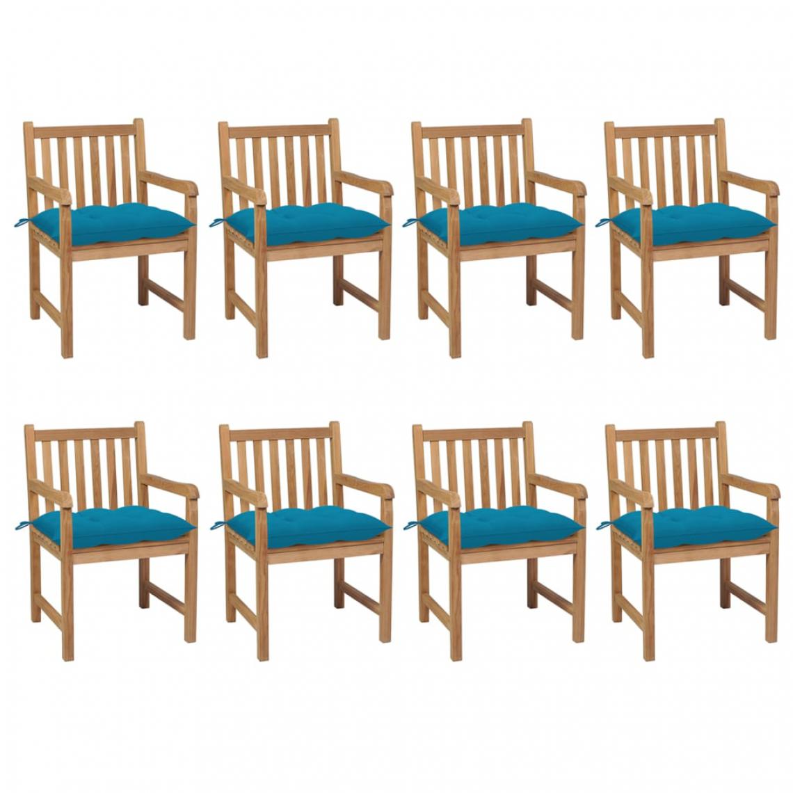 Vidaxl - vidaXL Chaises de jardin 8 pcs avec coussins bleu clair Teck solide - Chaises de jardin