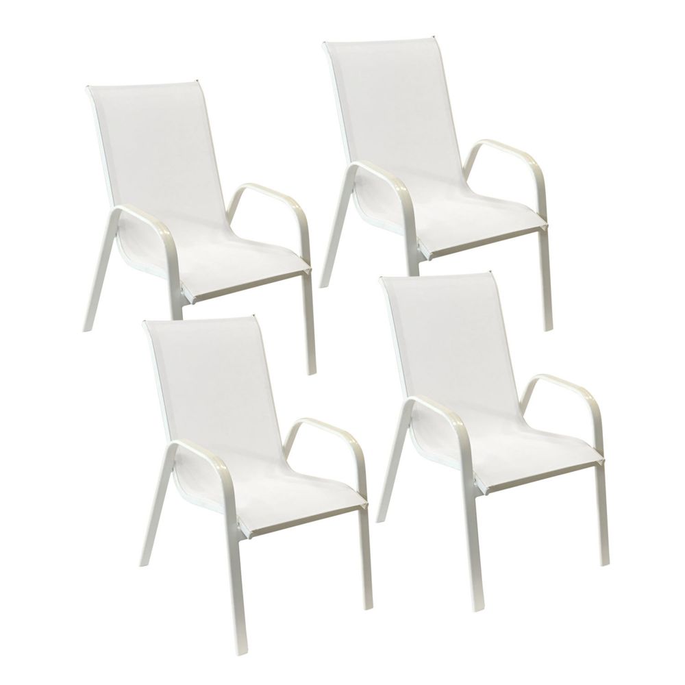 Happy Garden - Lot de 4 chaises MARBELLA en textilène blanc - aluminium blanc - Chaises de jardin