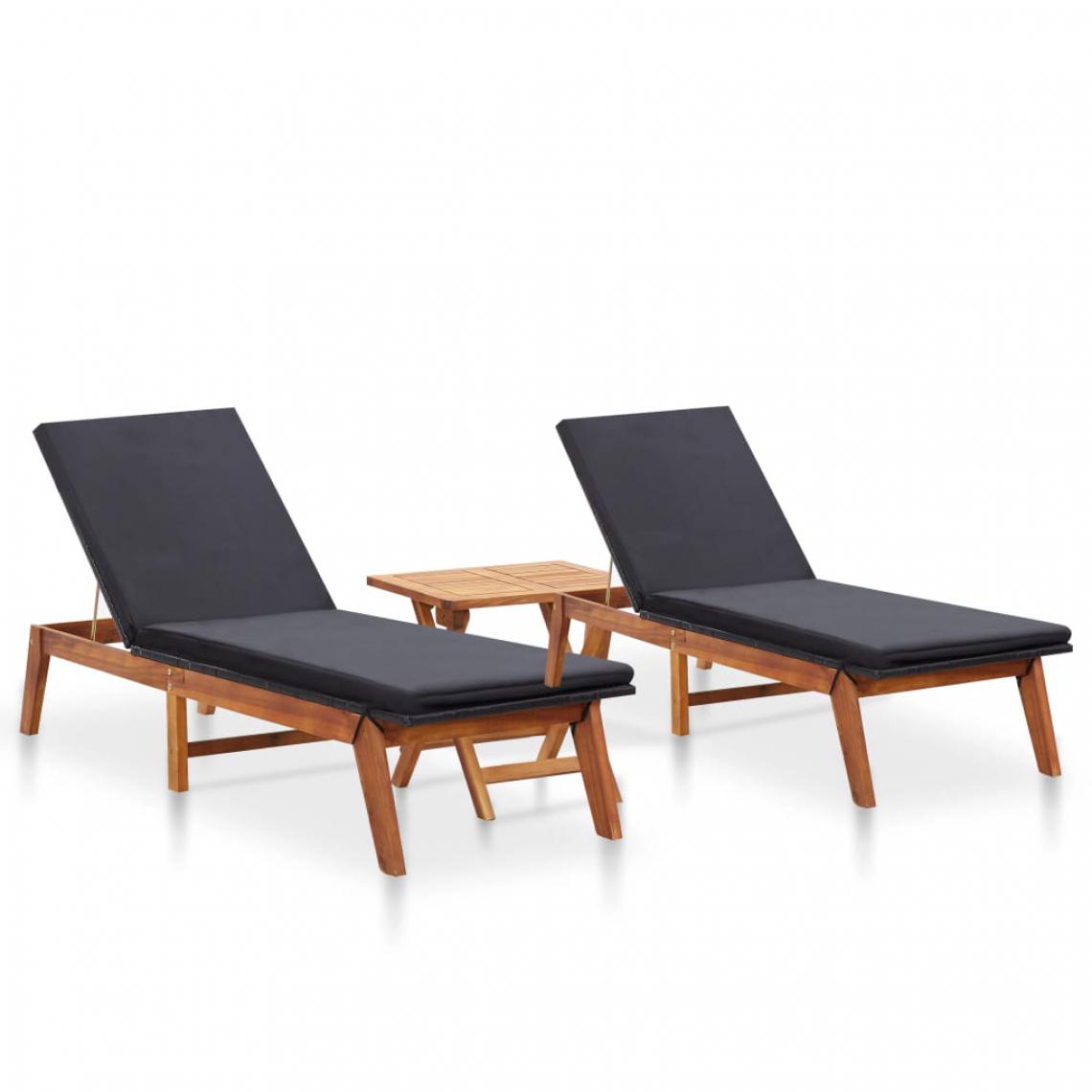 Chunhelife - Chaises longues 2pcs avec table Résine tressée et bois d'acacia - Transats, chaises longues