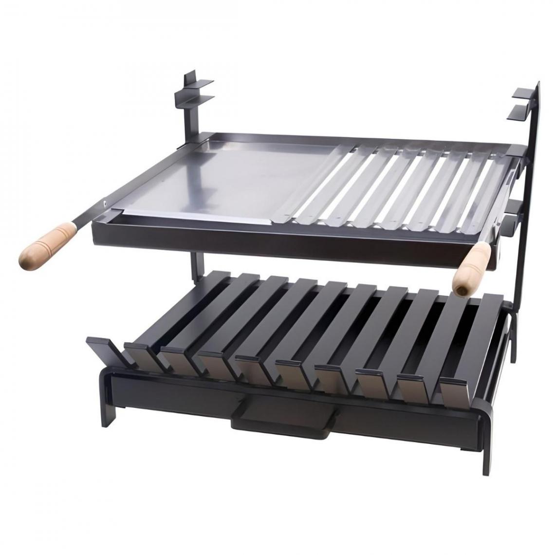 Visiodirect - Grille à rôtir avec tiroir et récupérateur de graisse en Inox coloris Noir - 60 x 48 x 40cm - Accessoires barbecue