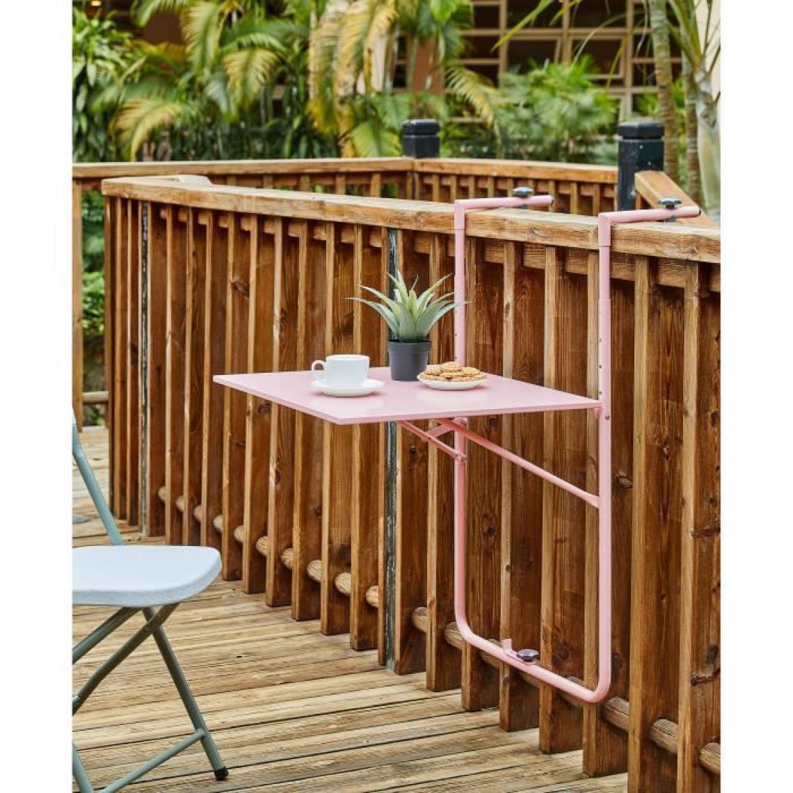 Cstore - Table de balcon rabattable en Acier - 60 x 78 x 86-101 cm - Rose - Ensembles tables et chaises