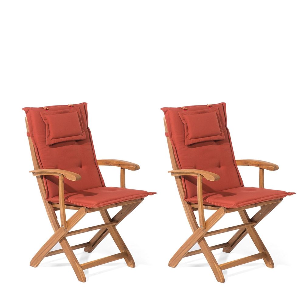 Beliani - Lot de 2 chaises en bois avec coussin rouge brique MAUI - Chaises de jardin