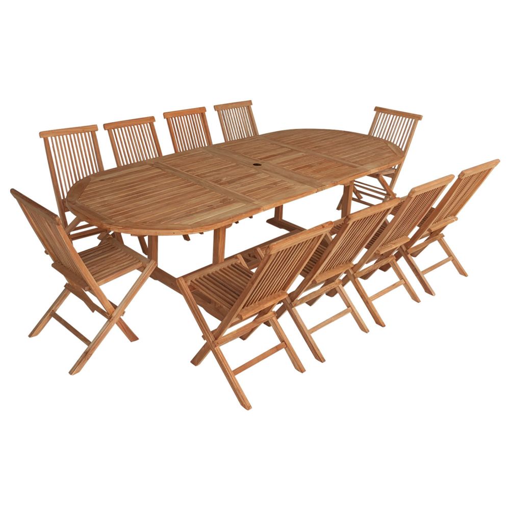 Happy Garden - Salon de jardin en teck LOMBOK - table ovale extensible - 10 places - Ensembles tables et chaises