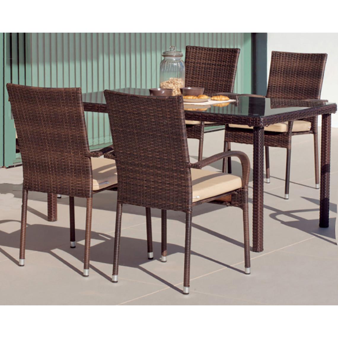 Pegane - Set de jardin en rotin synthétique , table et 4 chaises avec coussins - Ensembles canapés et fauteuils