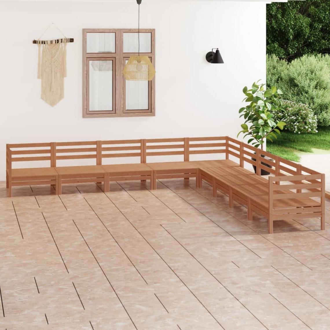 Vidaxl - vidaXL Salon de jardin 9 pcs Bois de pin massif Marron miel - Ensembles canapés et fauteuils