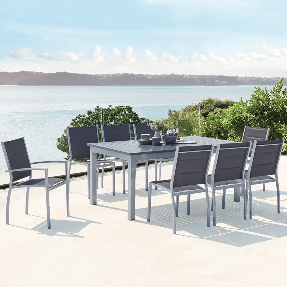 Concept Usine - Arezzo 8 gris : salon de jardin extensible en aluminium + 8 assises en textilène - Ensembles tables et chaises
