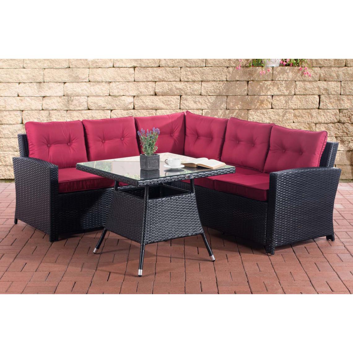 Icaverne - Distingué Set d'angle gamme Pékin rotin plat, rouge rubis couleur noir - Ensembles tables et chaises