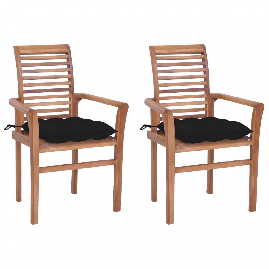 Vidaxl - vidaXL Chaises à dîner 2 pcs avec coussins noir Bois de teck solide - Chaises de jardin