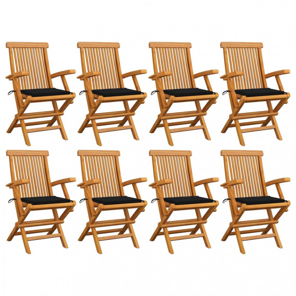 Vidaxl - vidaXL Chaises de jardin avec coussins noir 8 pcs Bois de teck massif - Chaises de jardin