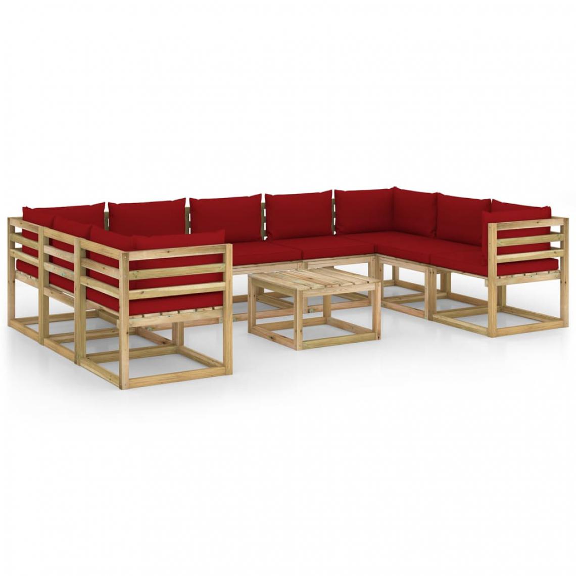 Vidaxl - vidaXL Salon de jardin 10 pcs avec coussins Bois de pin imprégné - Ensembles canapés et fauteuils