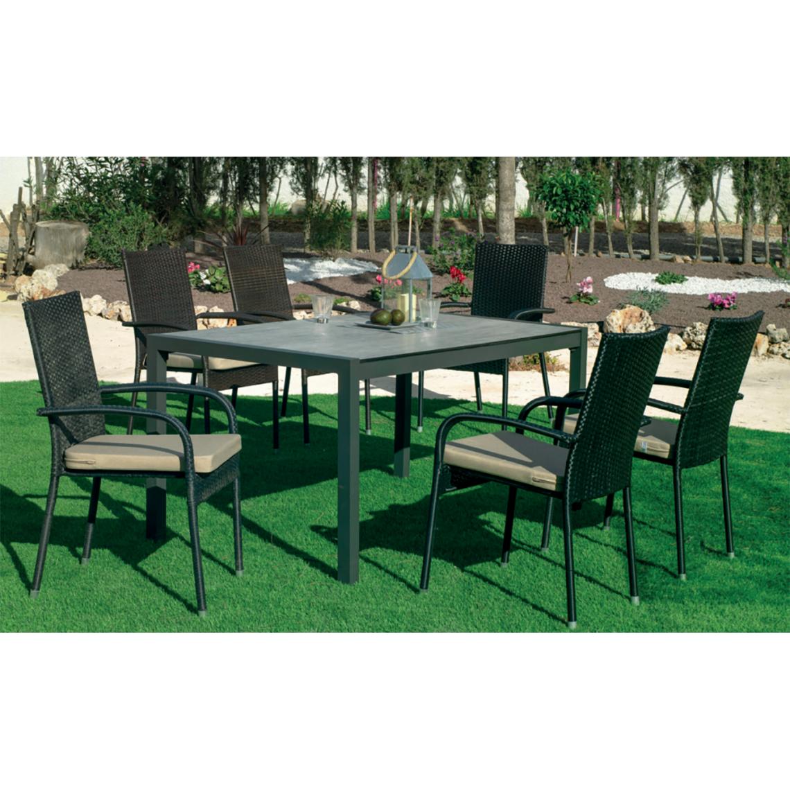Pegane - Set de jardin en rotin synthétique , table rectangulaire et 6 chaises avec coussins - Ensembles canapés et fauteuils