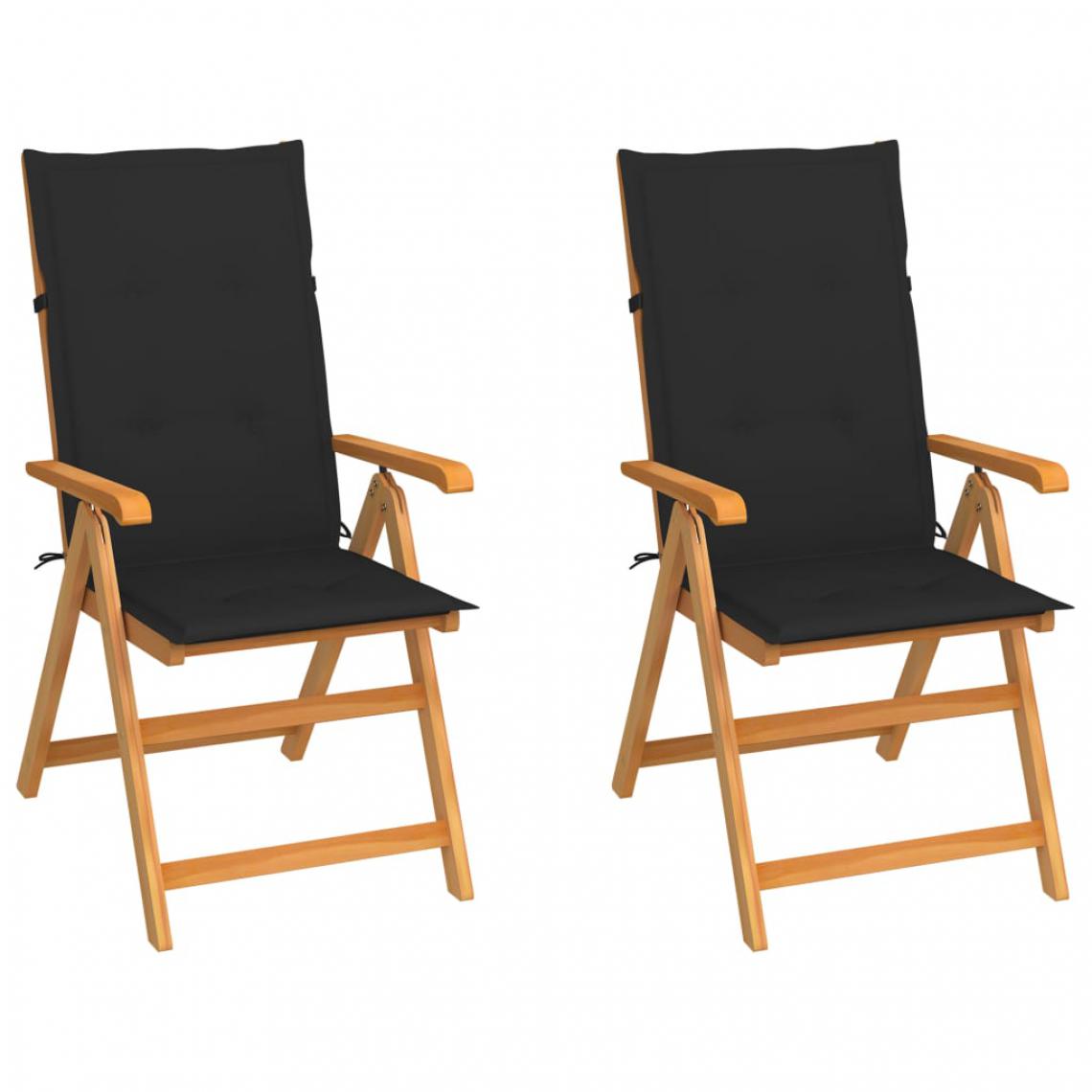 Vidaxl - vidaXL Chaises de jardin 2 pcs avec coussins noir Bois de teck massif - Chaises de jardin