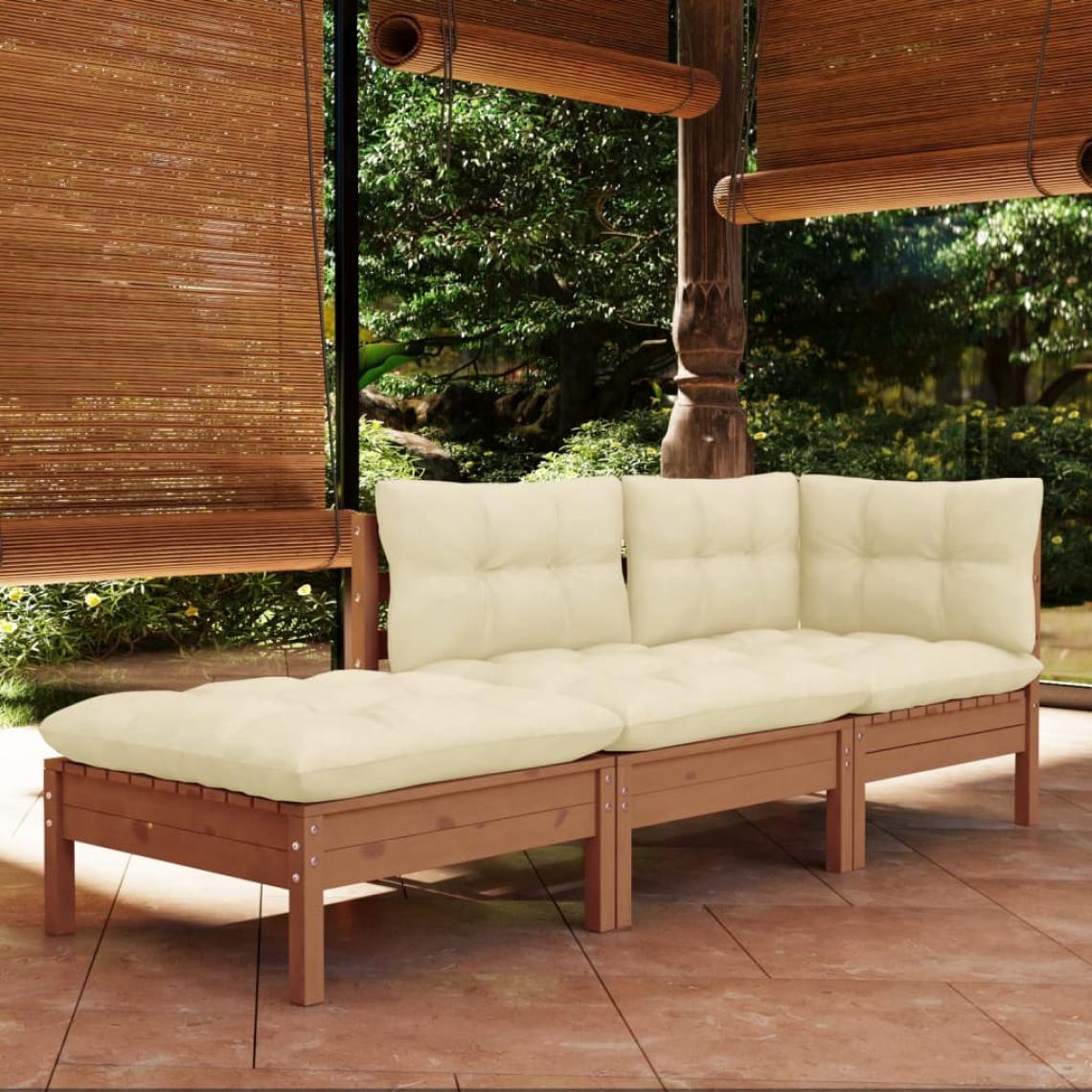 Vidaxl - vidaXL Salon de jardin 3 pcs avec coussins Bois de pin massif - Ensembles canapés et fauteuils