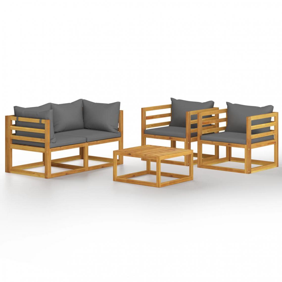 Vidaxl - vidaXL Salon de jardin 5 pcs avec coussin Bois d'acacia solide - Ensembles canapés et fauteuils