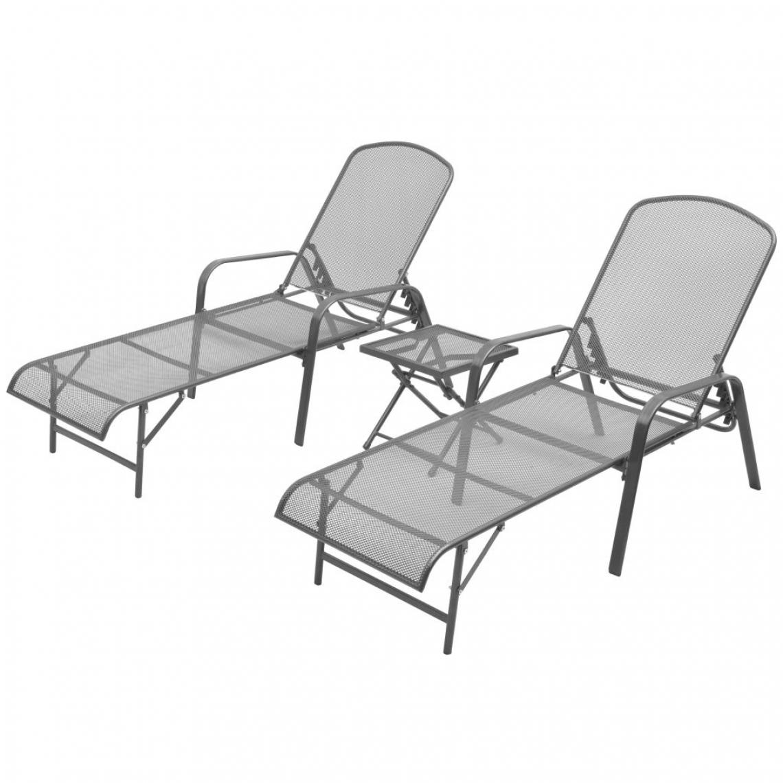 Icaverne - Admirable Sièges d'extérieur gamme Castries Chaise longue 2 pcs avec table Maille d'acier Réglable - Transats, chaises longues