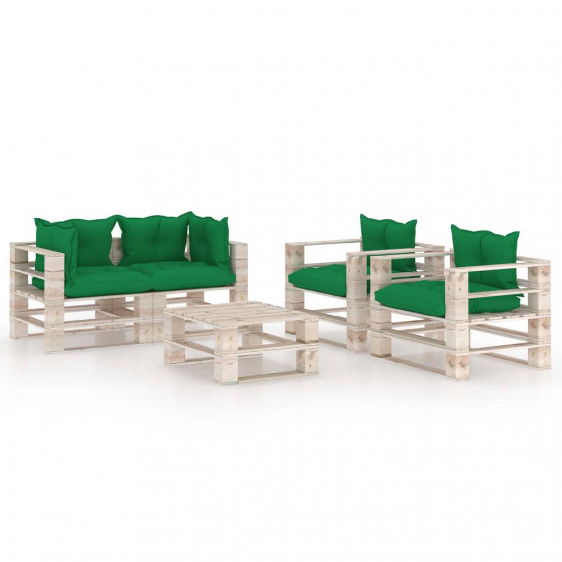 Chunhelife - Salon de jardin palette 5 pcs avec coussins Bois de pin - Ensembles canapés et fauteuils