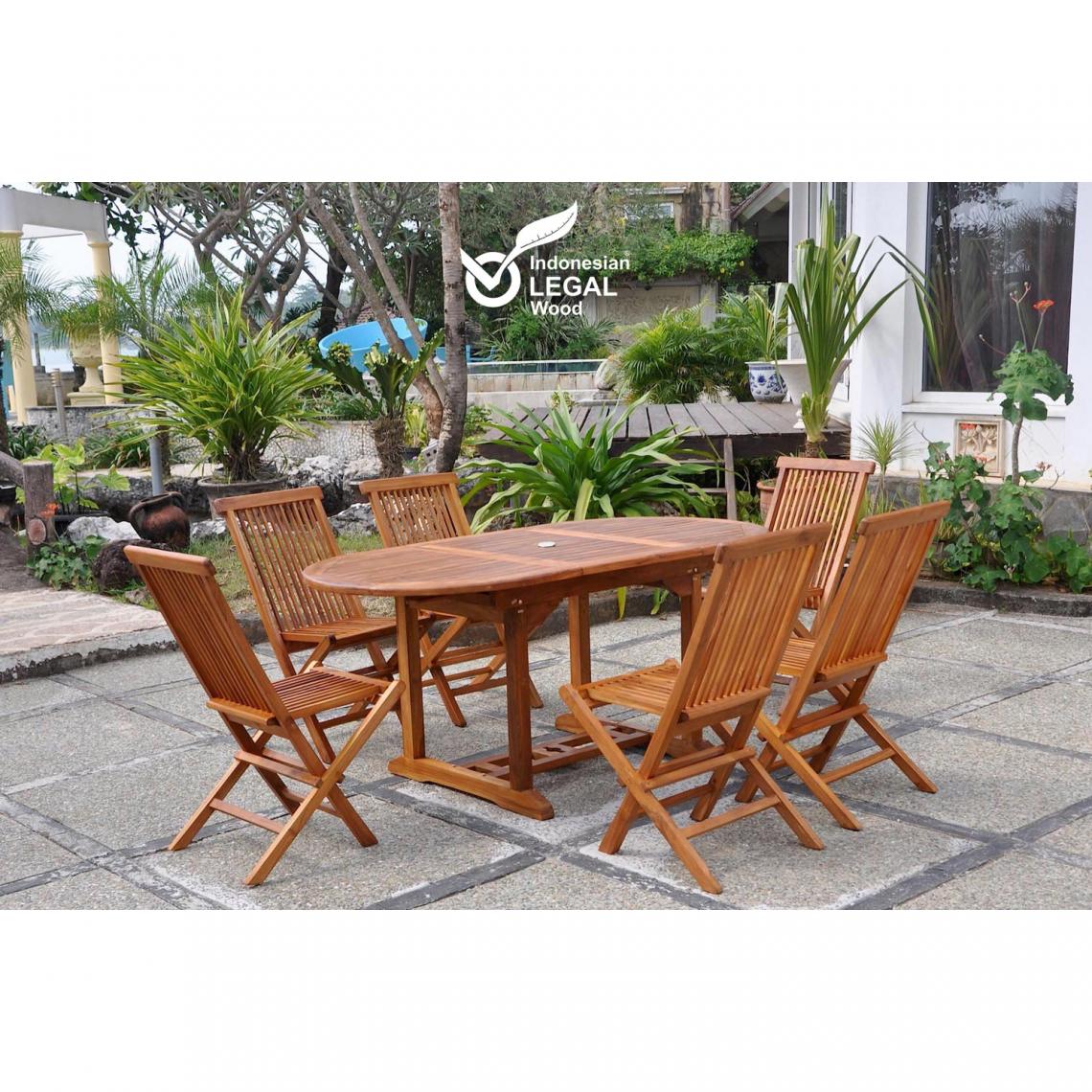 Concept Usine - Lubok : Salon de jardin Teck huilé 6 personnes - Table ovale + 6 chaises - Ensembles tables et chaises