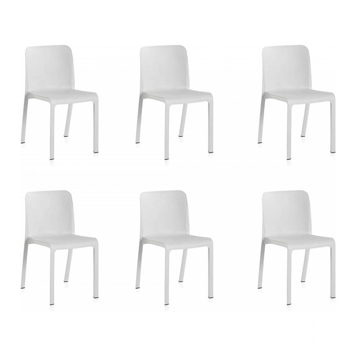 Pegane - Lot de 6 chaises de jardin empilables en résine coloris blanc - Longueur 48 x Profondeur 53 x Hauteur 80 cm - Chaises de jardin