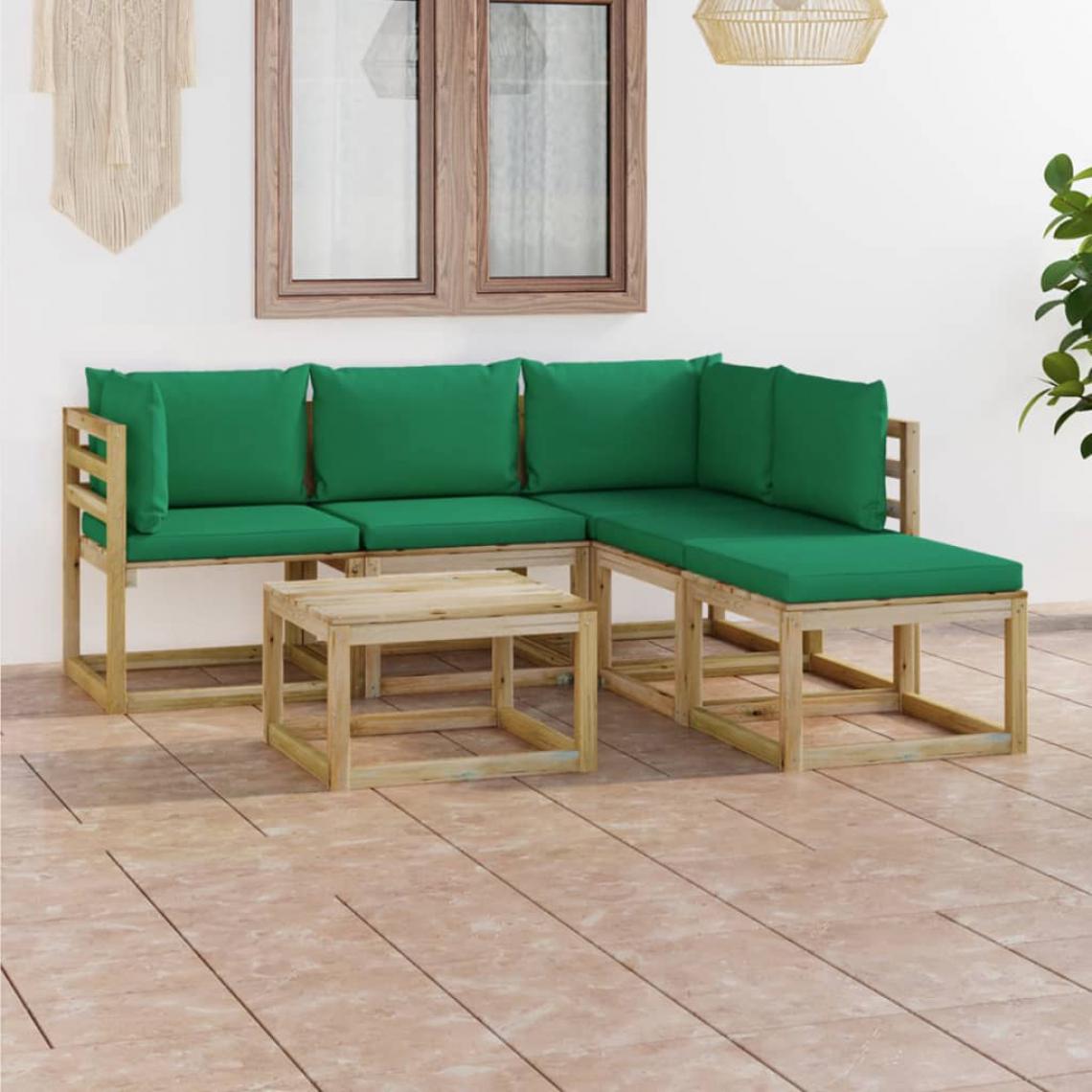 Chunhelife - Salon de jardin 6 pcs avec coussins vert - Ensembles canapés et fauteuils