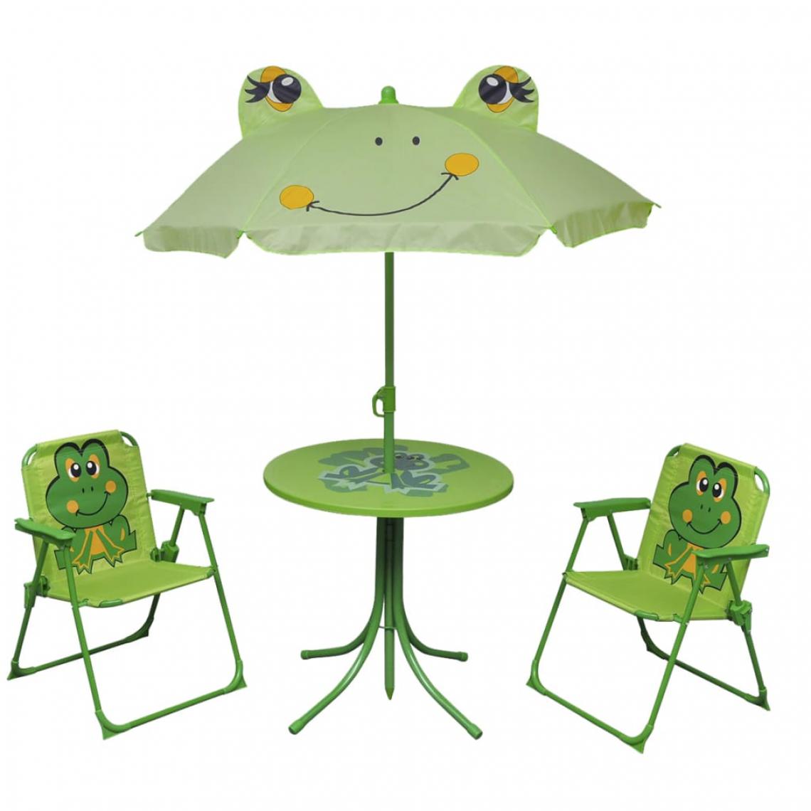 Chunhelife - Jeu de bistro avec parasol pour enfants 3 pcs Vert - Ensembles canapés et fauteuils