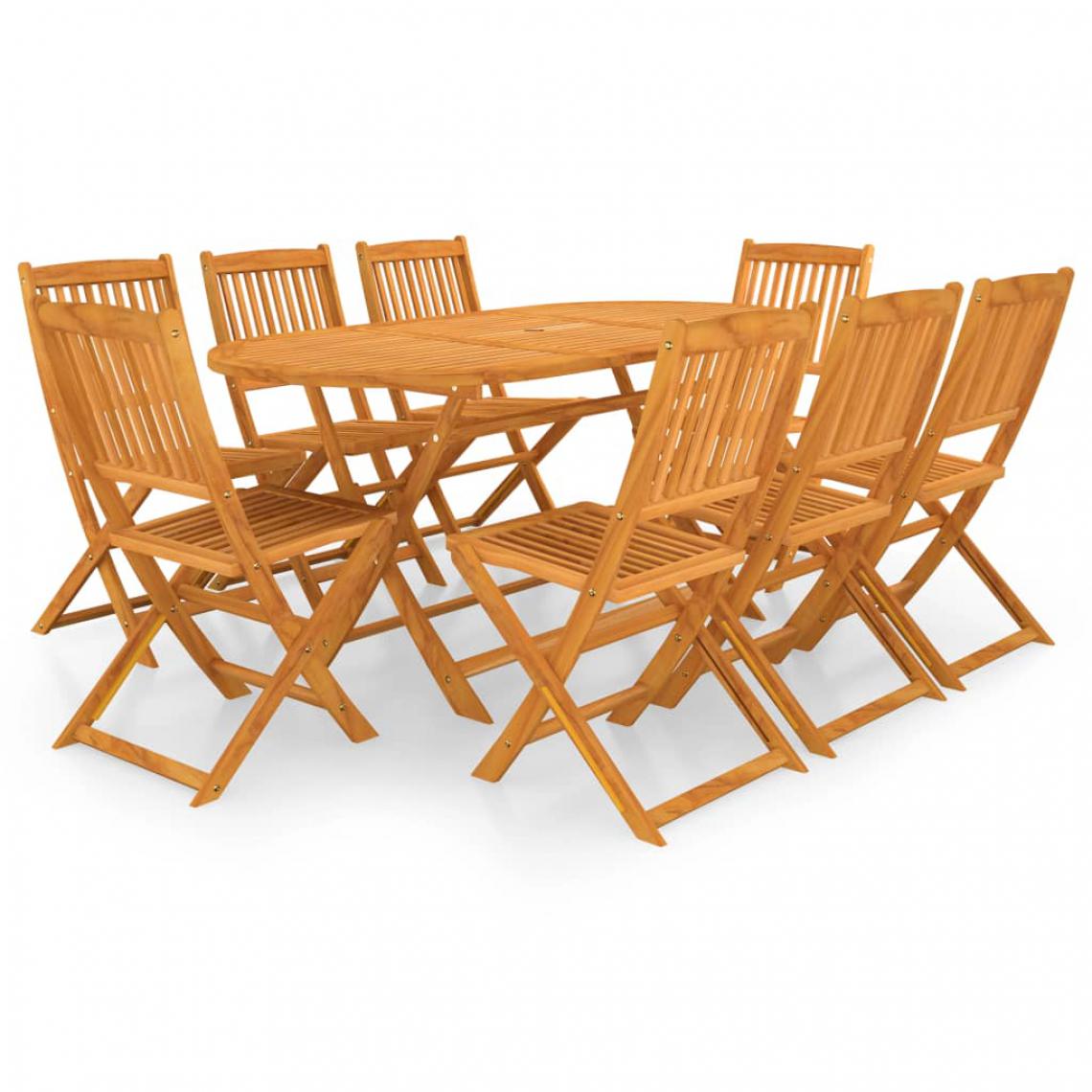 Chunhelife - Mobilier à dîner de jardin pliable 9 pcs Bois d'acacia solide - Ensembles canapés et fauteuils