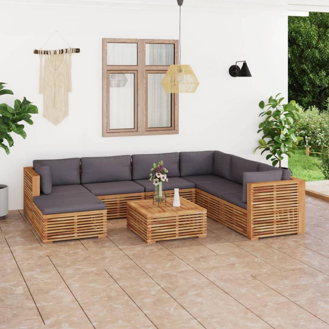 Vidaxl - vidaXL Salon de jardin 8 pcs avec coussin gris foncé Bois de teck - Ensembles canapés et fauteuils