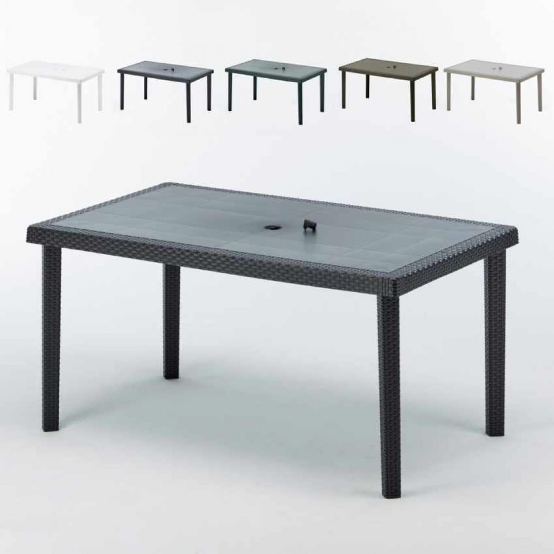 Grand Soleil - 12 Tables de jardin rectangulaire en poly-rotin bar café bistrot 150x90, Couleur: Noir - Tables de jardin