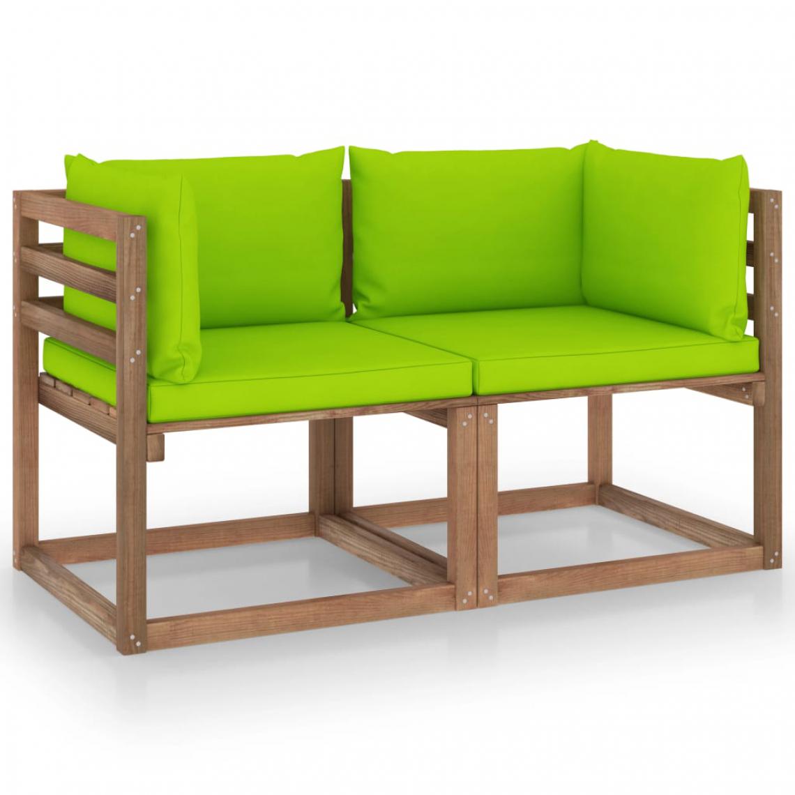 Chunhelife - Canapé palette de jardin 2 places et coussins vert vif Pinède - Ensembles canapés et fauteuils