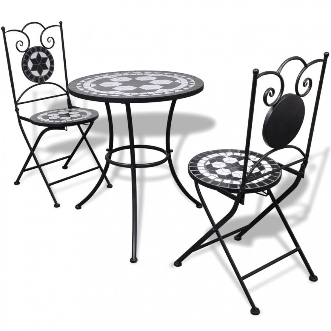 Chunhelife - Mobilier de bistro 3 pcs Carreaux céramiques Noir et blanc - Ensembles tables et chaises