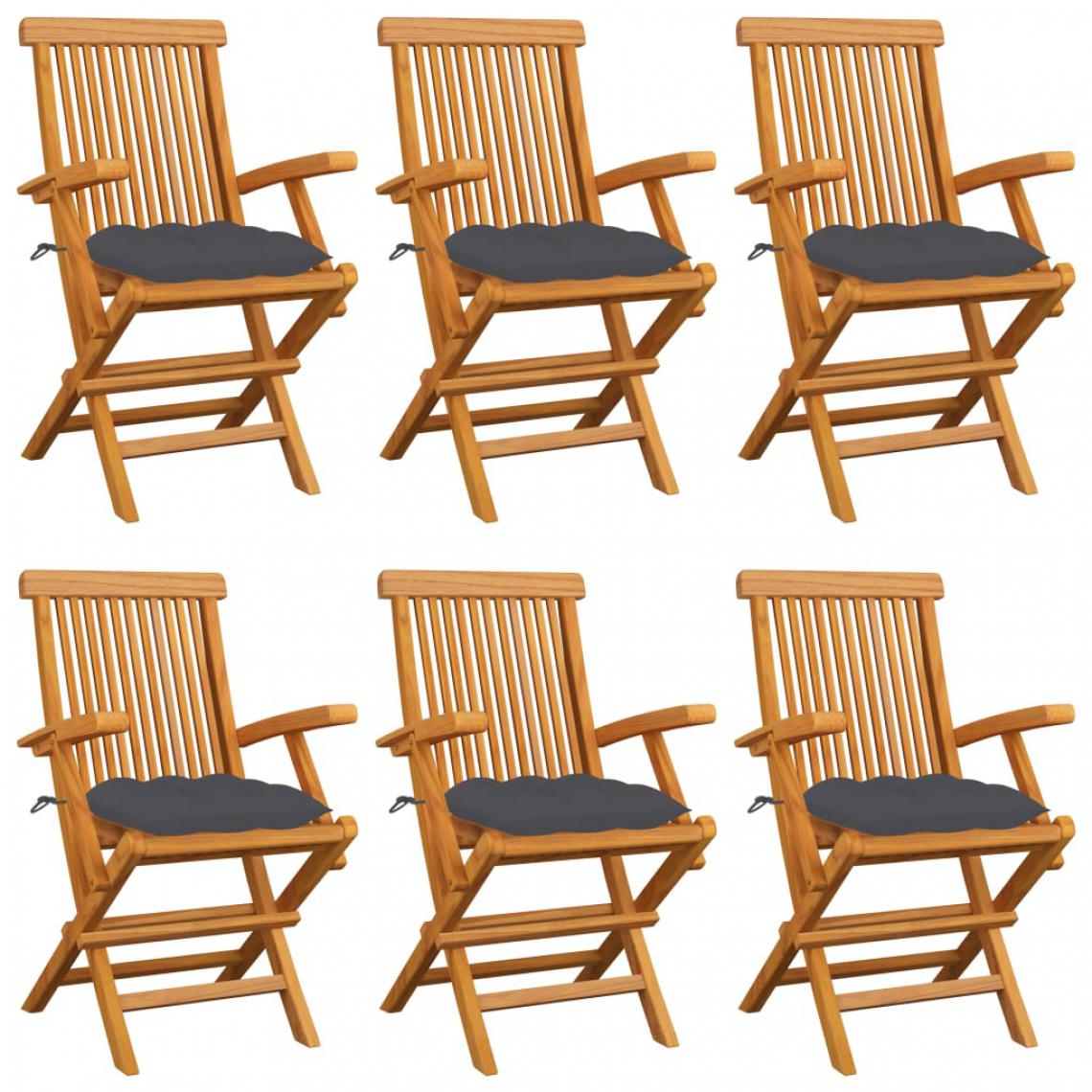 Vidaxl - vidaXL Chaises de jardin avec coussins anthracite 6 pcs Bois de teck - Chaises de jardin