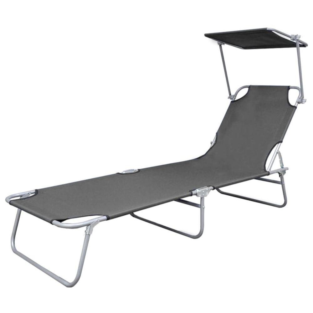 marque generique - Icaverne - Bains de soleil categorie Chaise longue pliable avec auvent Gris - Transats, chaises longues