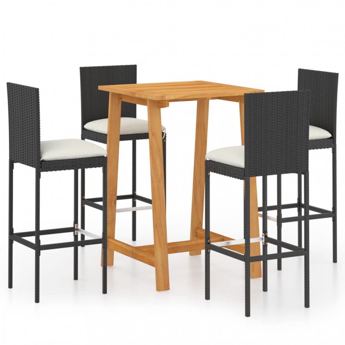 Chunhelife - Ensemble de bar de jardin avec coussins 5 pcs Noir - Ensembles tables et chaises