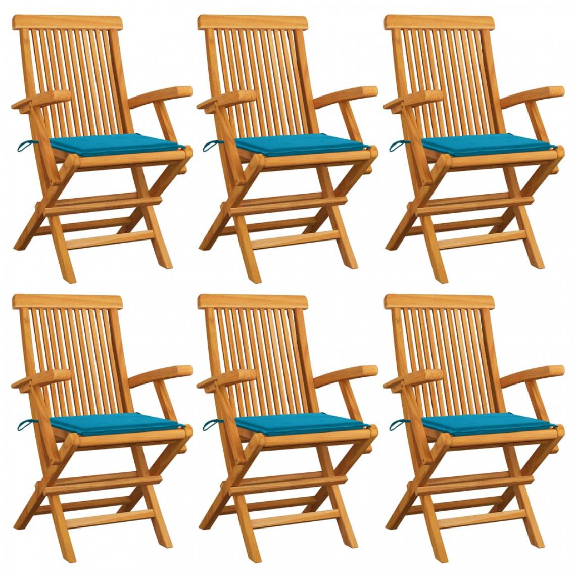 Vidaxl - vidaXL Chaises de jardin avec coussins bleu 6 pcs Bois de teck massif - Chaises de jardin