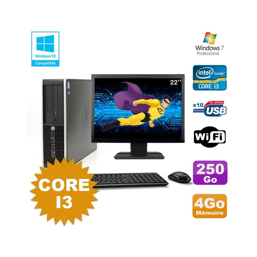 Hp - Lot PC HP Compaq 6200 Pro SFF Core i3 3.1GHz 4Go 250Go DVD WIFI W7 + Ecran 22 - PC Fixe