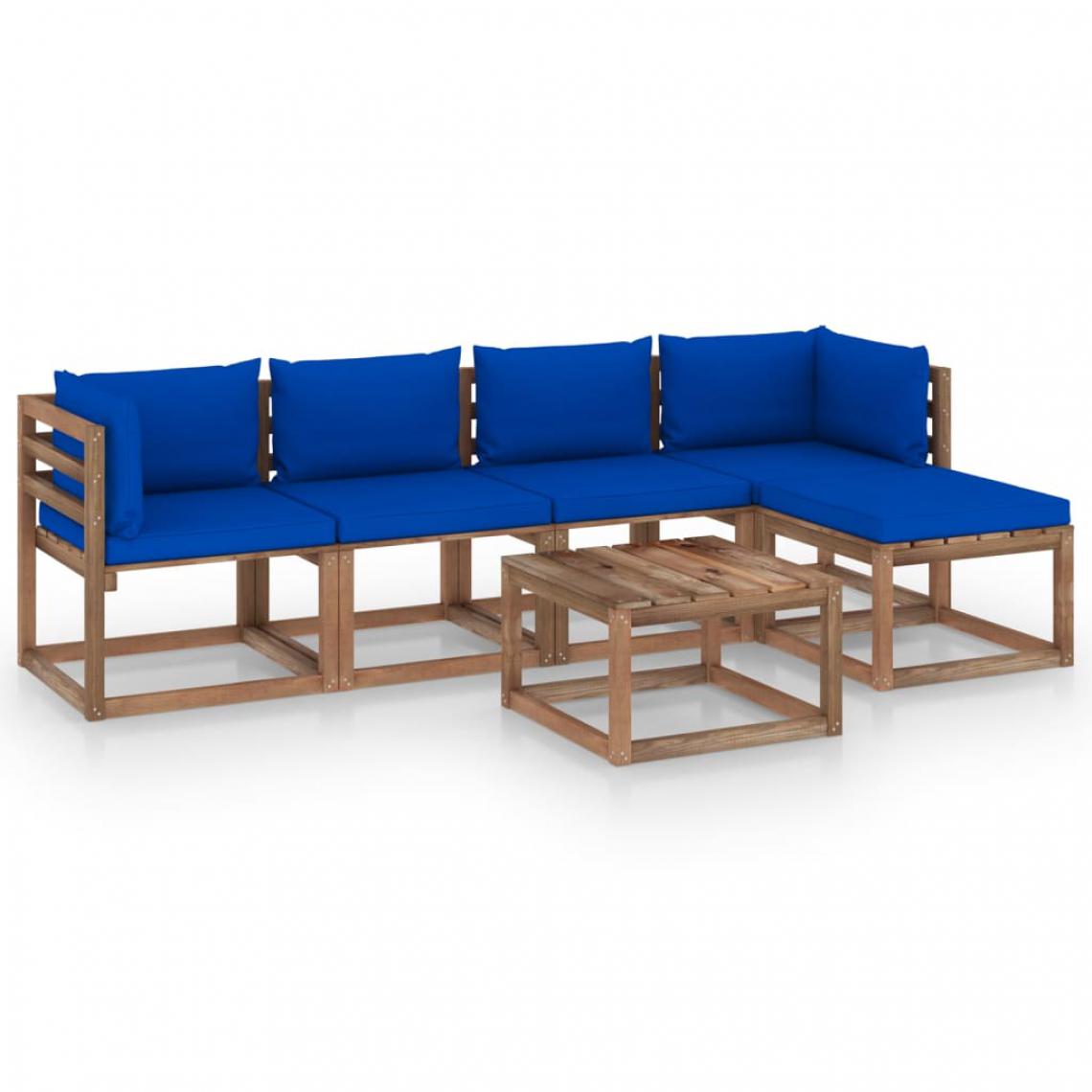 Chunhelife - Salon de jardin 6 pcs avec coussins bleu - Ensembles canapés et fauteuils