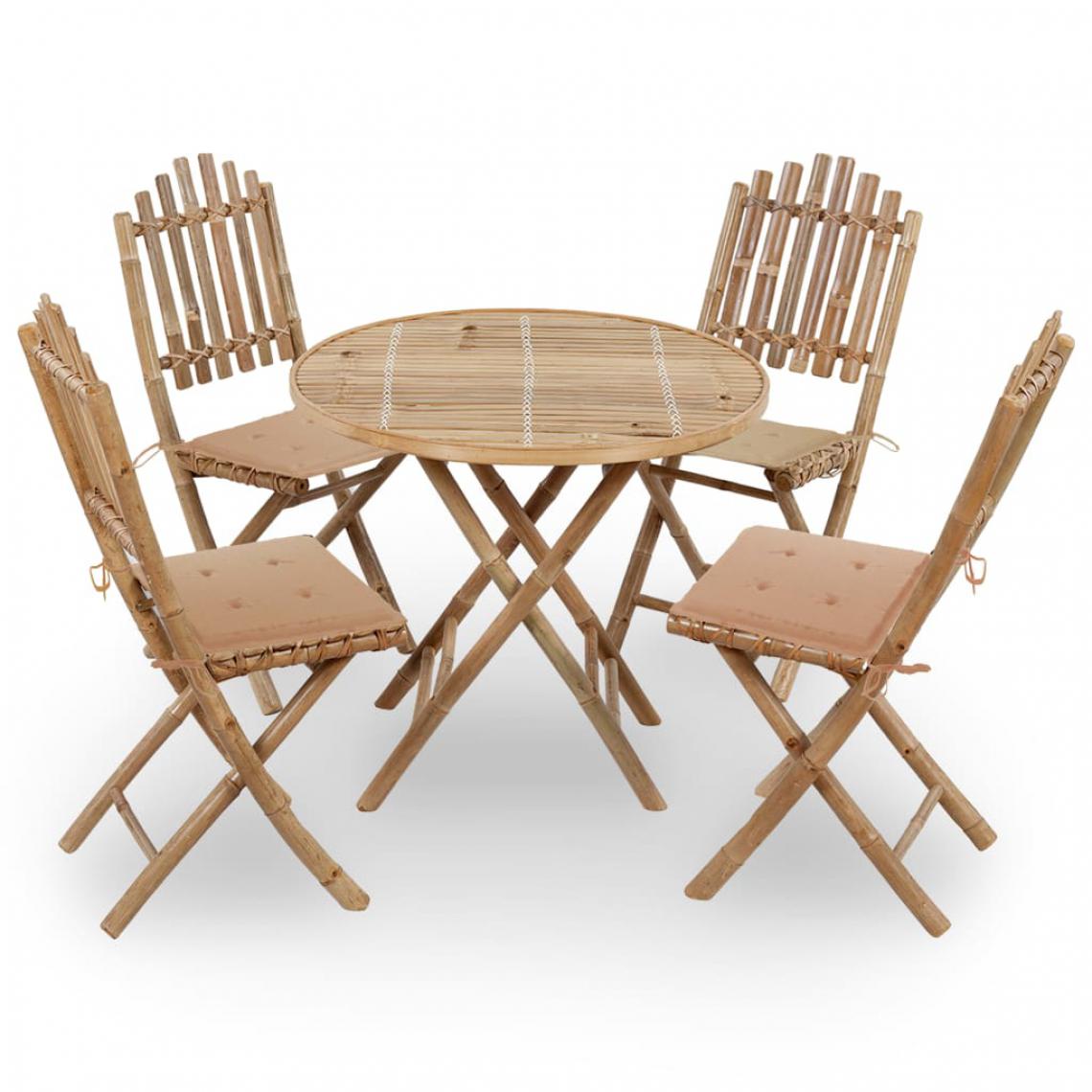 Chunhelife - Mobilier à dîner d'extérieur pliable 5 pcs avec coussins Bambou - Ensembles canapés et fauteuils