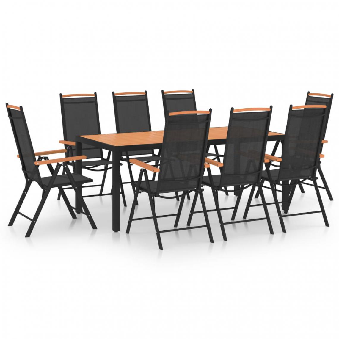 Chunhelife - Ensemble de salle à manger de jardin 9 pcs Aluminium Noir - Ensembles canapés et fauteuils
