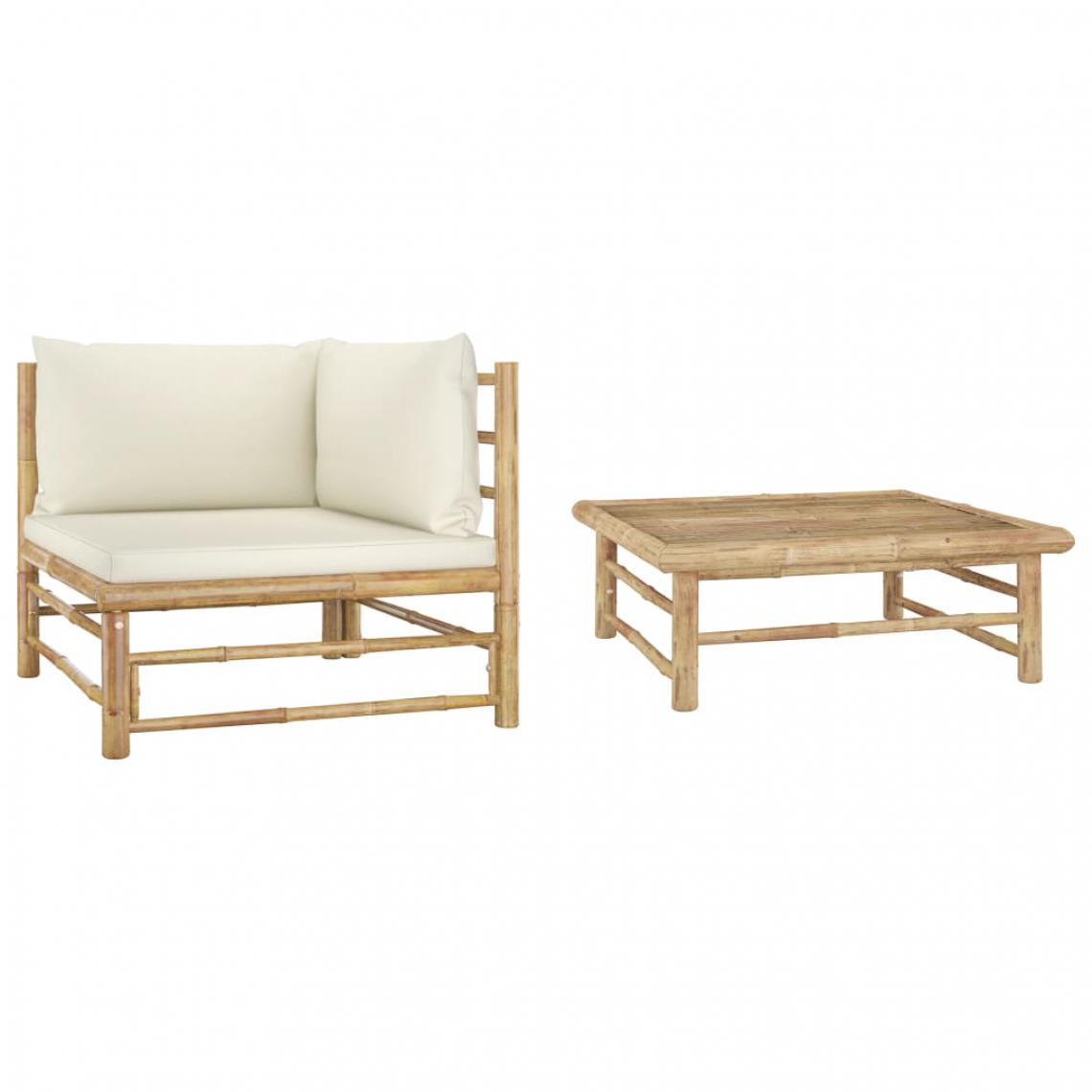 Chunhelife - Chunhelife Salon de jardin 2 pcs avec coussins blanc crème Bambou - Ensembles canapés et fauteuils