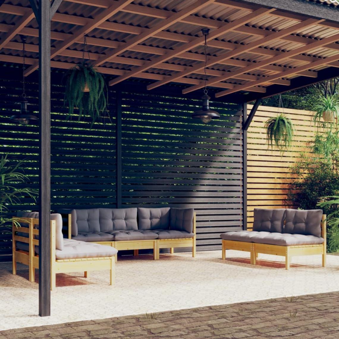 Vidaxl - vidaXL Salon de jardin 7 pcs avec coussins gris Bois de pin massif - Ensembles canapés et fauteuils