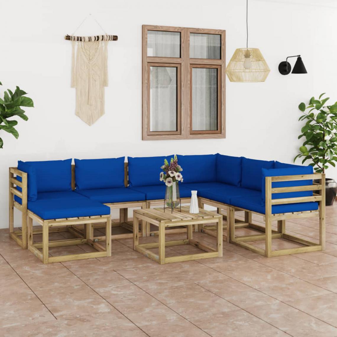 Chunhelife - Salon de jardin 8 pcs avec coussins Bois de pin imprégné - Ensembles canapés et fauteuils