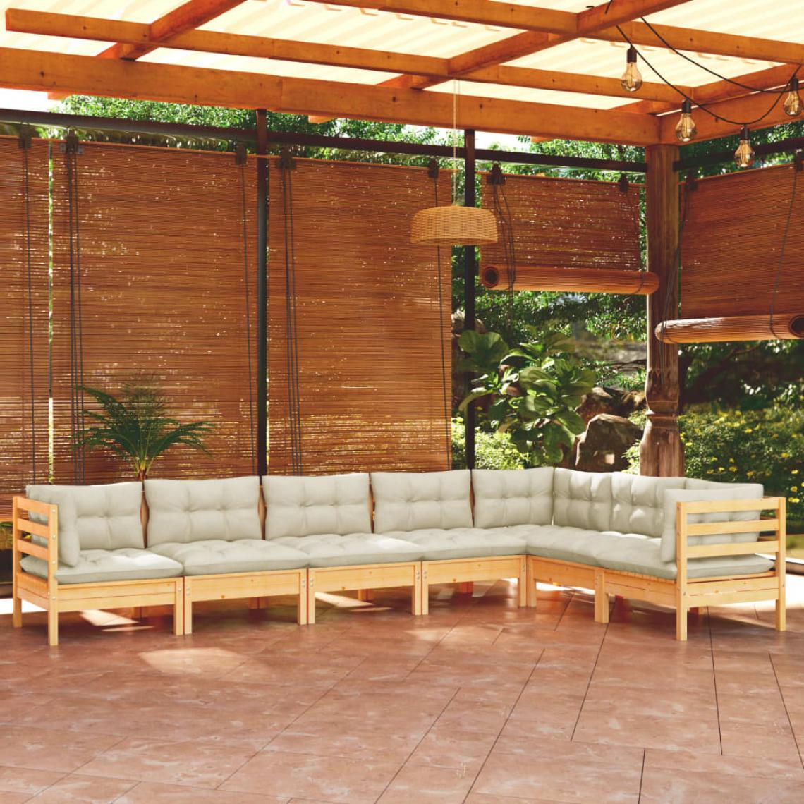 Vidaxl - vidaXL Salon de jardin 7 pcs avec coussins crème Bois de pin solide - Ensembles canapés et fauteuils