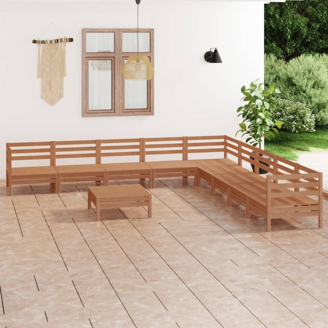 Vidaxl - vidaXL Salon de jardin 10 pcs Bois de pin massif Marron miel - Ensembles canapés et fauteuils