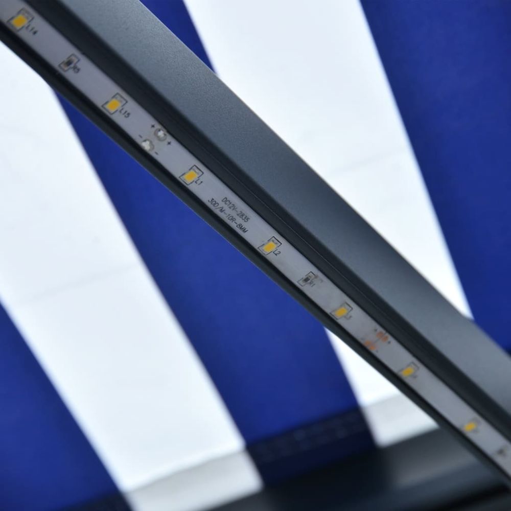 Icaverne - Icaverne - Stores extérieurs gamme Auvent avec capteur de vent et LED 300x250 cm Bleu et blanc - Store banne