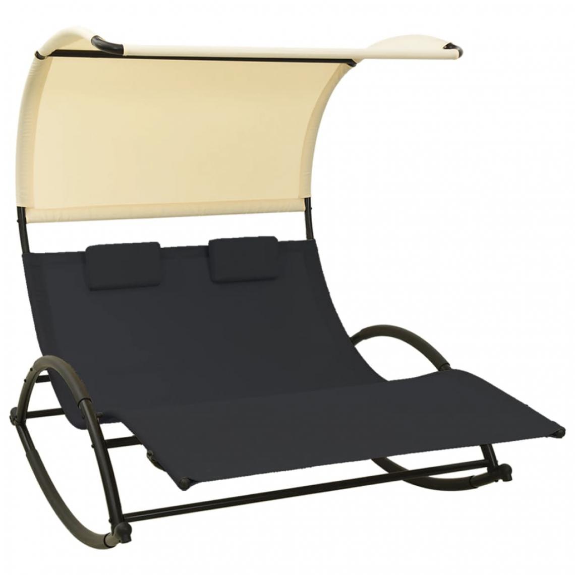 Vidaxl - vidaXL Chaise longue double avec auvent Textilène Noir et crème - Transats, chaises longues