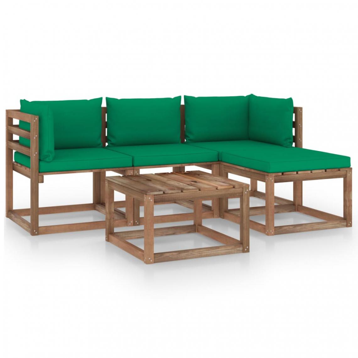 Vidaxl - vidaXL Salon de jardin 5 pcs avec coussins vert - Ensembles canapés et fauteuils