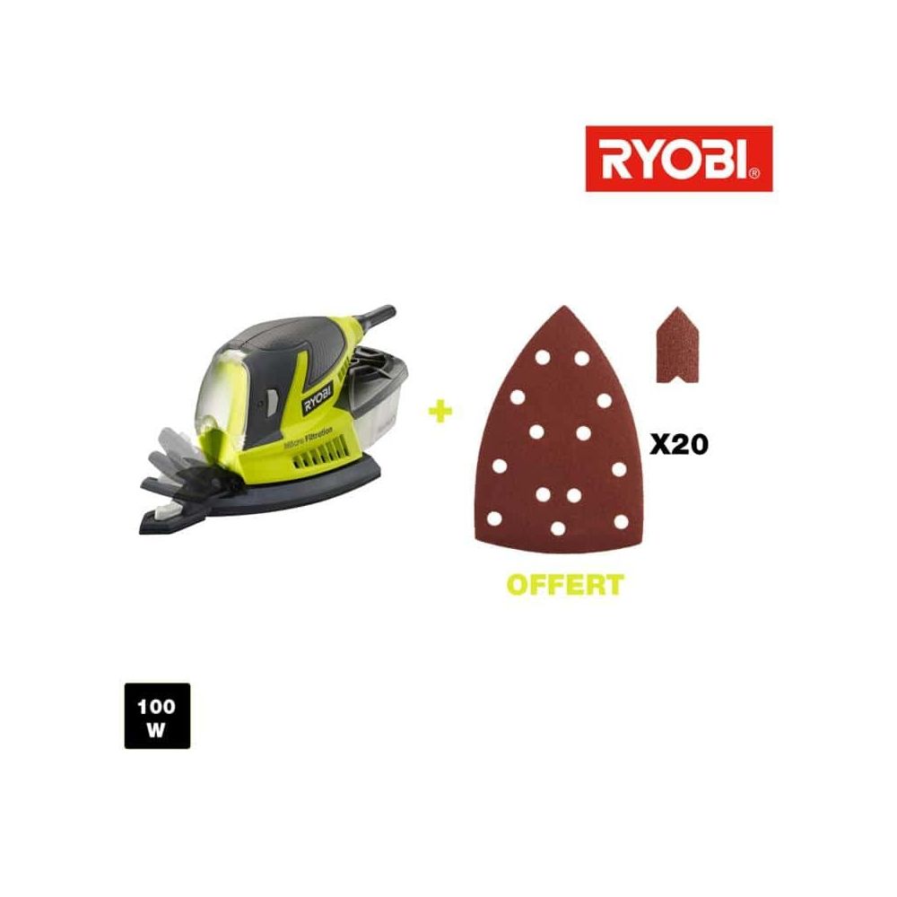 Ryobi - Ponceuse triangulaire RYOBI 100W - 20 abrasifs RPS100-GA20 - Ponceuses à béton