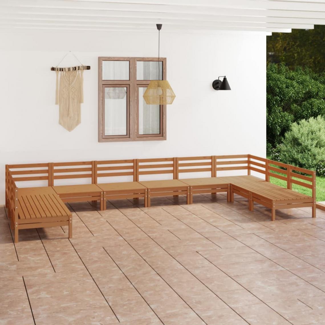 Vidaxl - vidaXL Salon de jardin 10 pcs Marron miel Bois de pin massif - Ensembles canapés et fauteuils